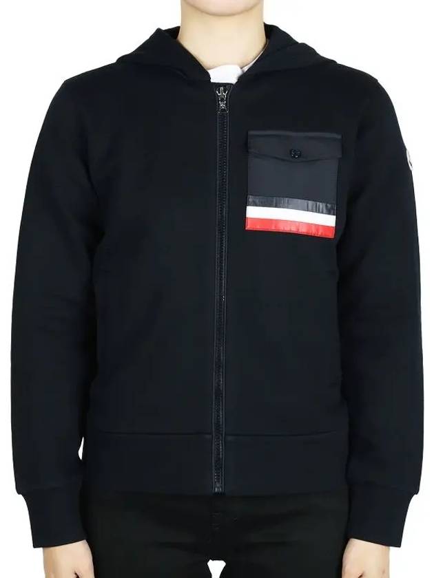 Kids Three Stripes Pocket Hooded Zip up Jacket Navy 8G00031 899PS 778 12 14A Adults can wear - MONCLER - BALAAN 2