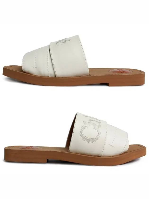 Woody Logo Leather Flat Slippers White - CHLOE - BALAAN 5