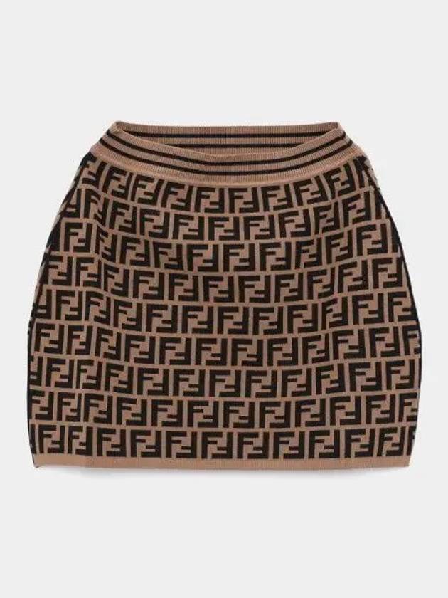 Kids FF All Over Knit Skirt Brown - FENDI - BALAAN 2