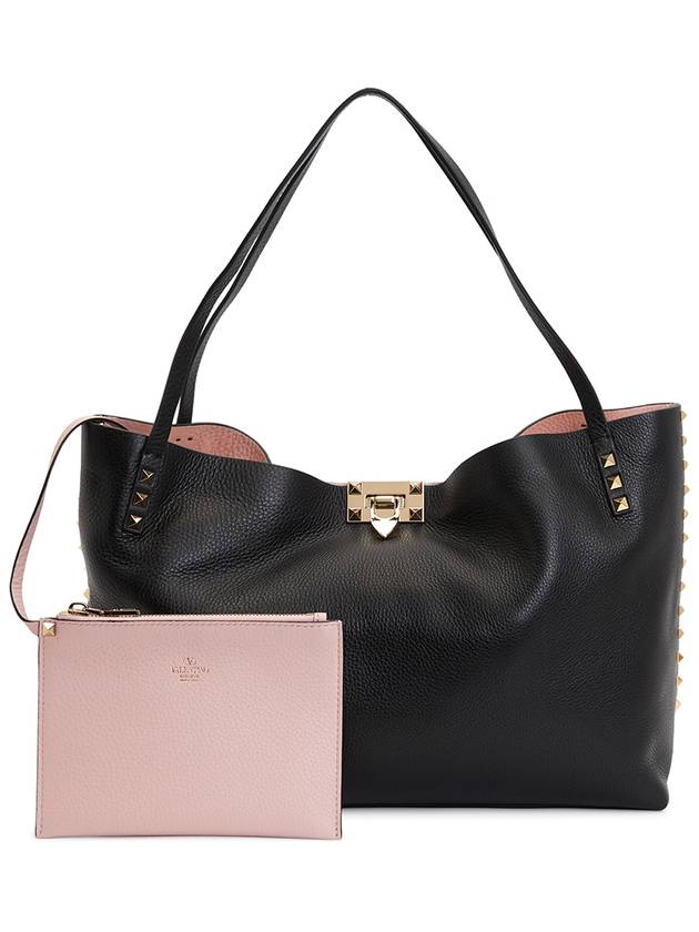 Rockstud Leather Tote Bag Bag Black - VALENTINO - BALAAN 3