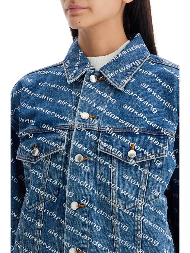 Women's Logo Print Trucker Denim Jacket Blue - ALEXANDER WANG - BALAAN 5