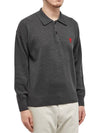 Small Heart Extra Fine Merino Wool Polo Shirt Grey - AMI - BALAAN 4