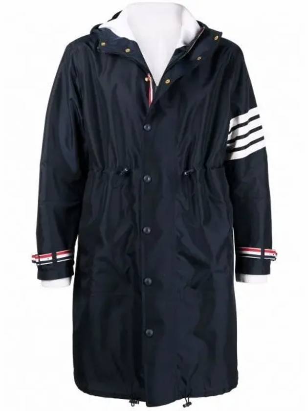 Cordura Merino Baby Cable Hooded 3/4 Mack Jacket Navy - THOM BROWNE - BALAAN 2