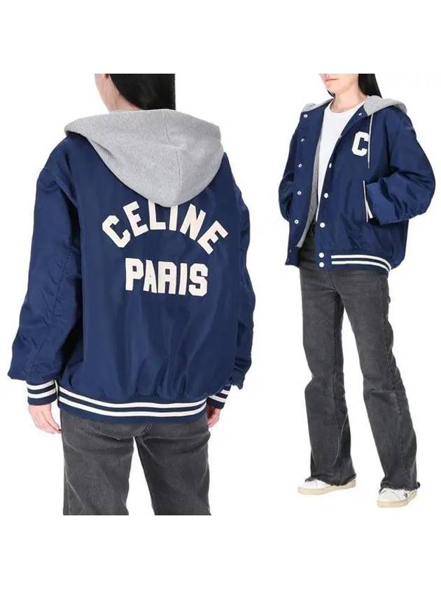 Oversized Teddy Nylon Hooded Jacket Navy - CELINE - BALAAN 2