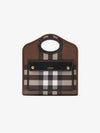 Mini Pocket Checked Leather Tote Bag Dark Burch Brown - BURBERRY - BALAAN 2