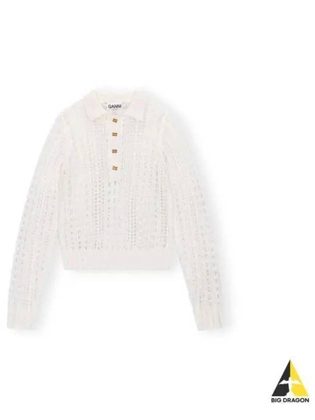 Mohair Lace Polo Knit Top White - GANNI - BALAAN 2