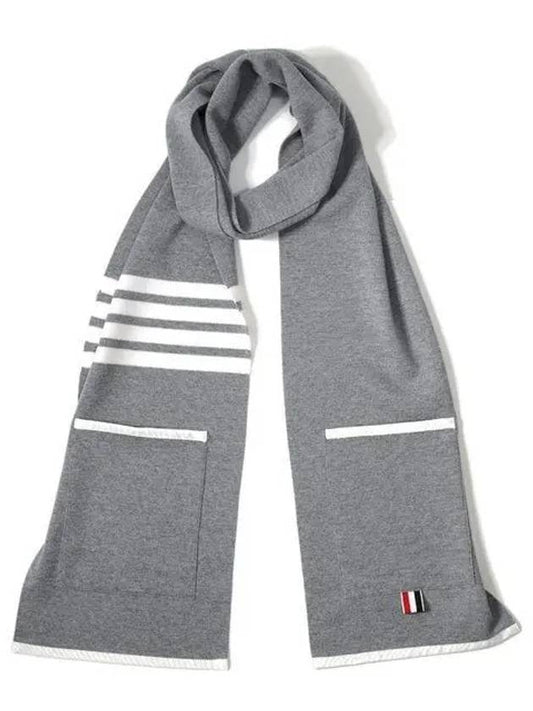 Milano Stitch Merino Tipping 4 Bar Pocket Muffler Light Grey - THOM BROWNE - BALAAN 2