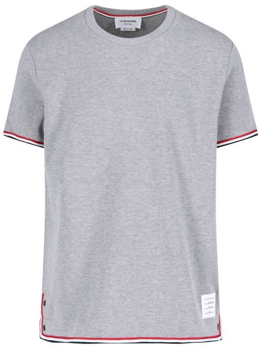 Interlock Cotton Short Sleeve T-Shirt Light Gray - THOM BROWNE - BALAAN.