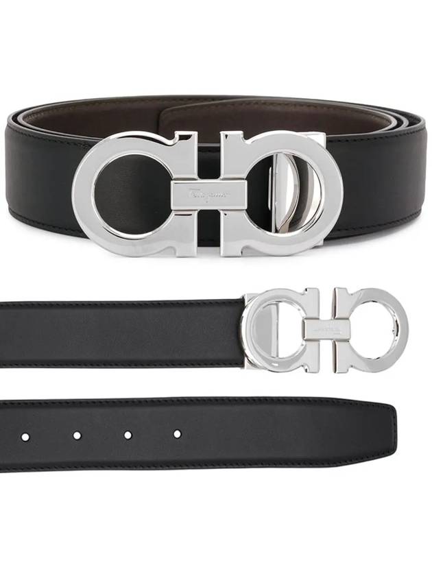 Reversible Gancini Leather Belt Black - SALVATORE FERRAGAMO - BALAAN 2