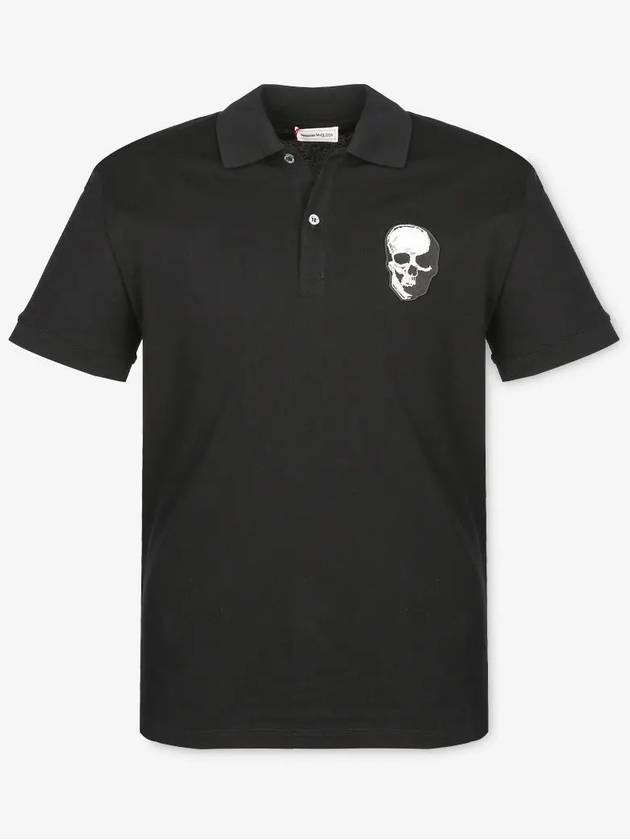 Men's Skull Patch Short Sleeve Polo Shirt Black - ALEXANDER MCQUEEN - BALAAN 3