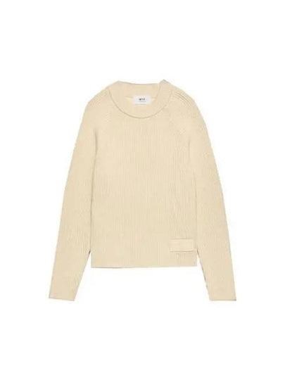 Logo Patch Basic Knit Top Ivory - AMI - BALAAN 2