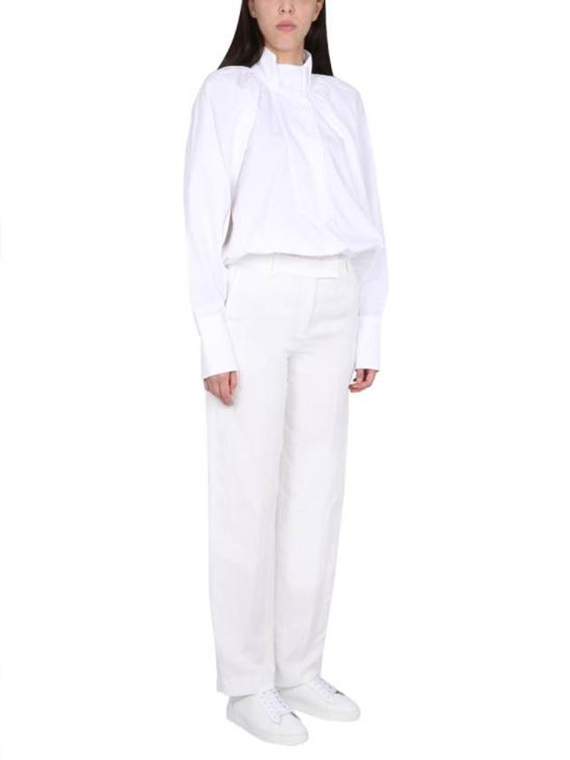 High Neck Long Sleeve Cotton Blouse White - PATOU - BALAAN 3