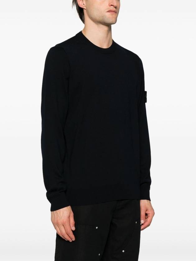 Logo Patch Crewneck Virgin Wool Knit Top Navy - STONE ISLAND - BALAAN 5