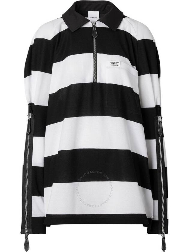 Burberry Ladies Black Pattern Zip Detail Striped Pique Cotton Loose Fit Rugby Shirt, Size XX-Small - BURBERRY - BALAAN 1