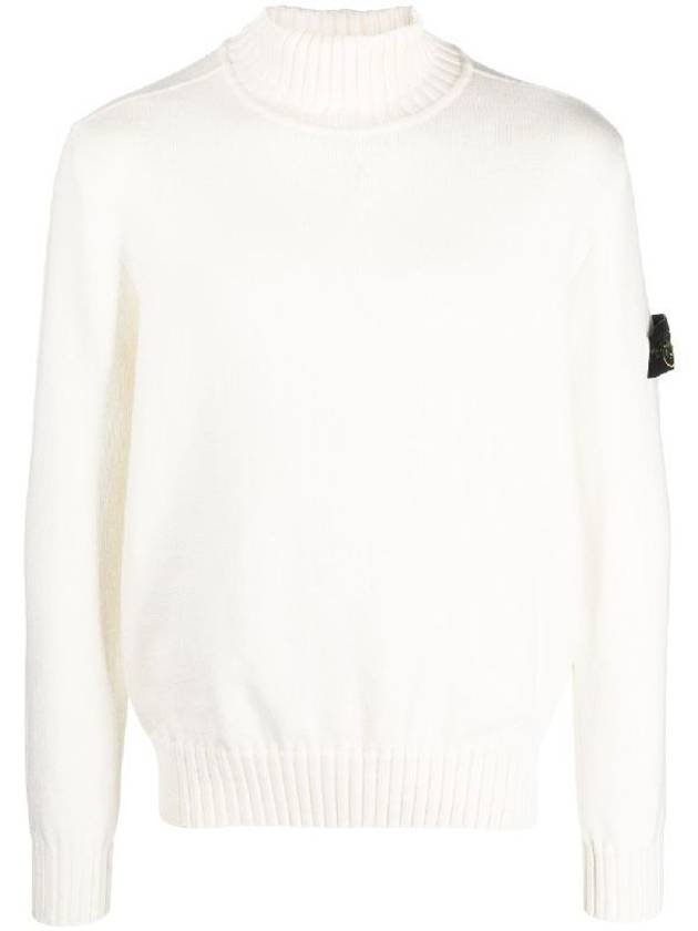 Wappen Patch Loose Fit Cotton Turtleneck White - STONE ISLAND - BALAAN 1