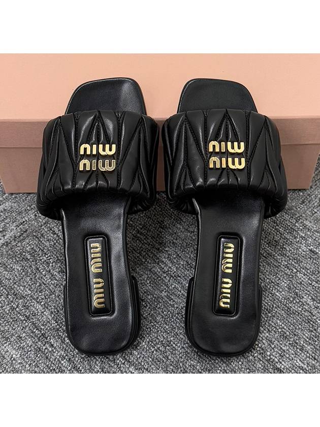 Matelasse Nappa Leather Slippers Black - MIU MIU - BALAAN 5