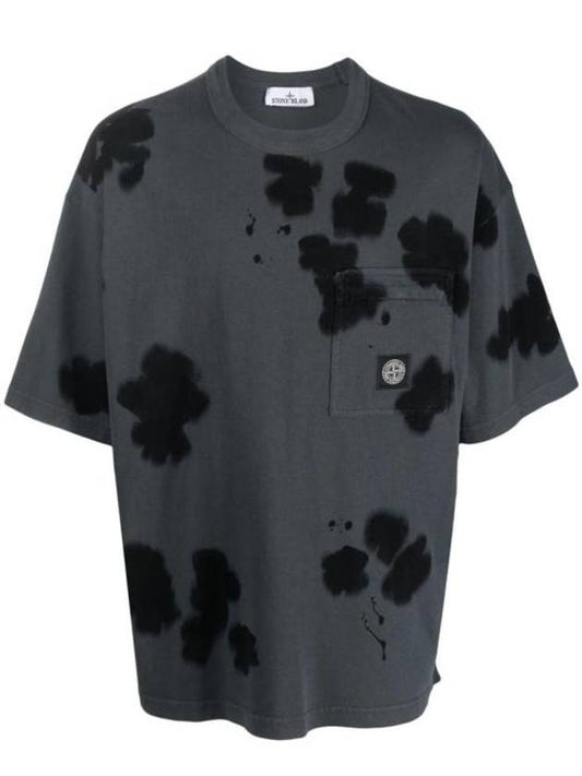 Tie-Dyed Crewneck Short Sleeve T-Shirt Grey - STONE ISLAND - BALAAN 1