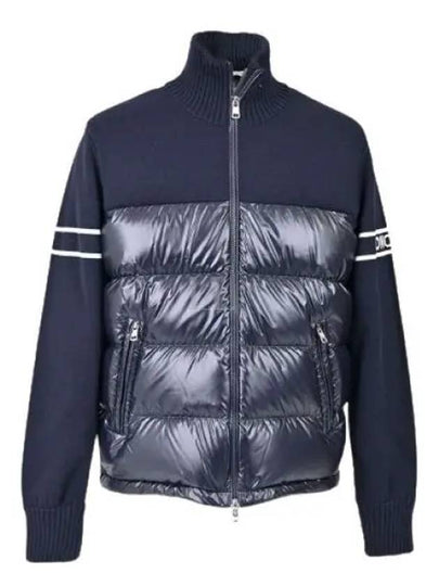 Ribbed Logo Padded Wool Blend Cardigan Navy - MONCLER - BALAAN 2