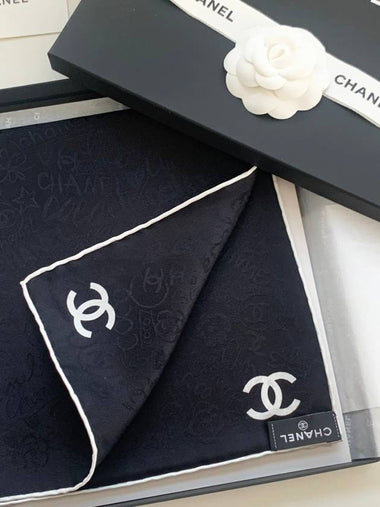 24K Logo Silk Square Scarf Black AAA555 - CHANEL - BALAAN 1