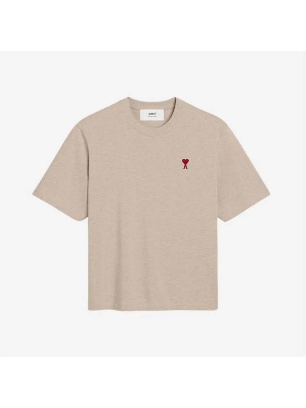 Small Heart Logo Boxy Fit Short Sleeve T-shirt Heather Light Beige - AMI - BALAAN 3