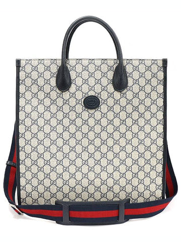 674155 Beige Blue GG Supreme Canvas Interlocking G Medium Tote 2WAY - GUCCI - BALAAN 1