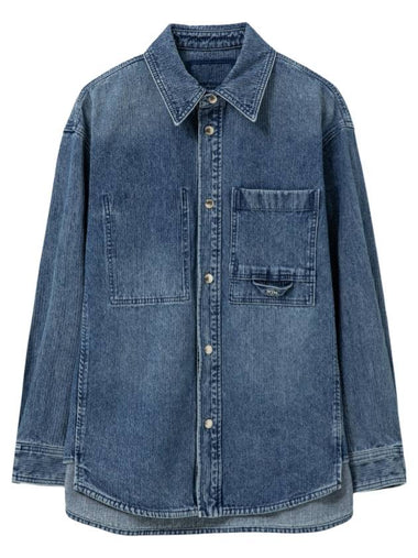 Back Logo Corduroy Denim Long Sleeve Shirt Blue - WOOYOUNGMI - BALAAN 1