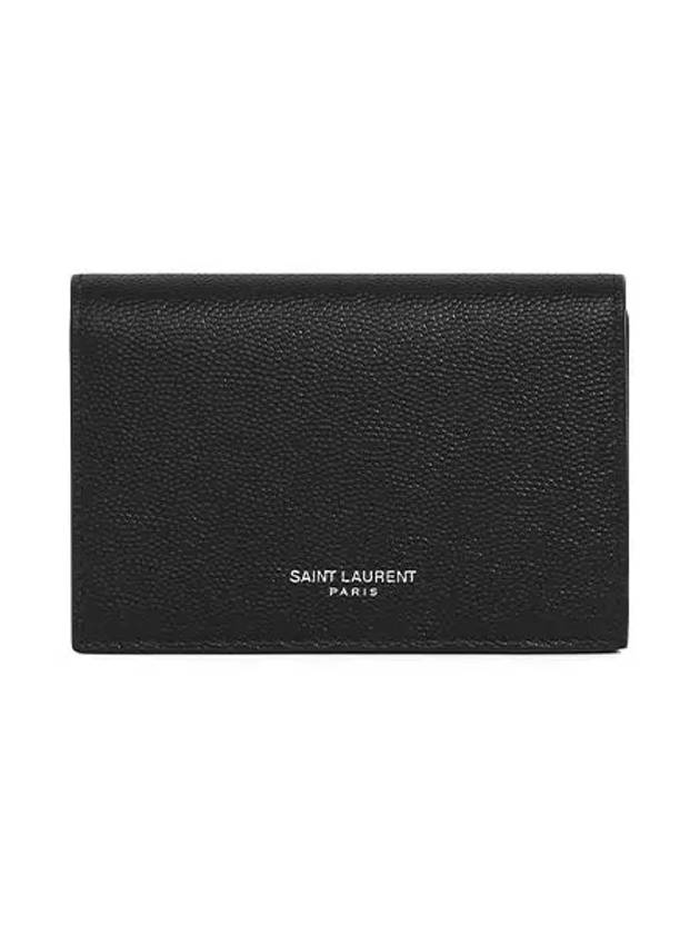 Business Flap in Grain De Poudre Embossed Leather Card Wallet Black - SAINT LAURENT - BALAAN 3