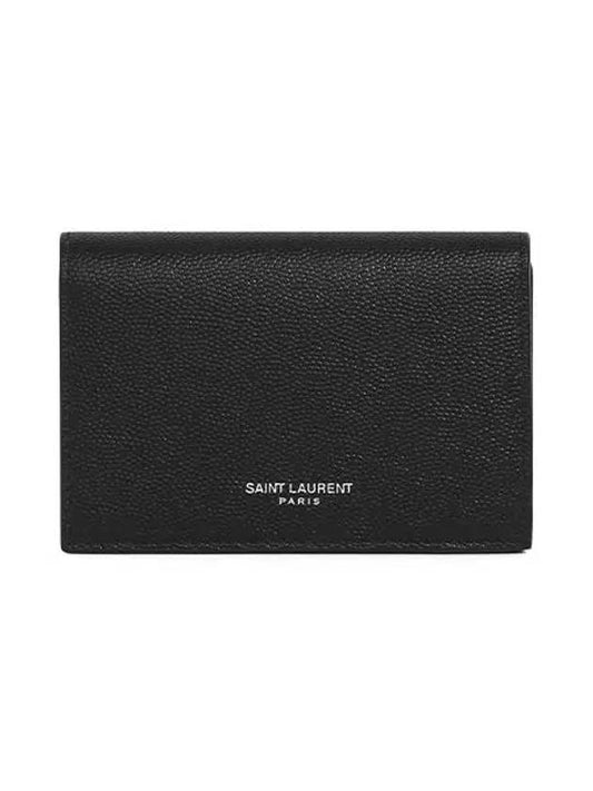 Business Flap in Grain De Poudre Embossed Leather Card Wallet Black - SAINT LAURENT - BALAAN 2