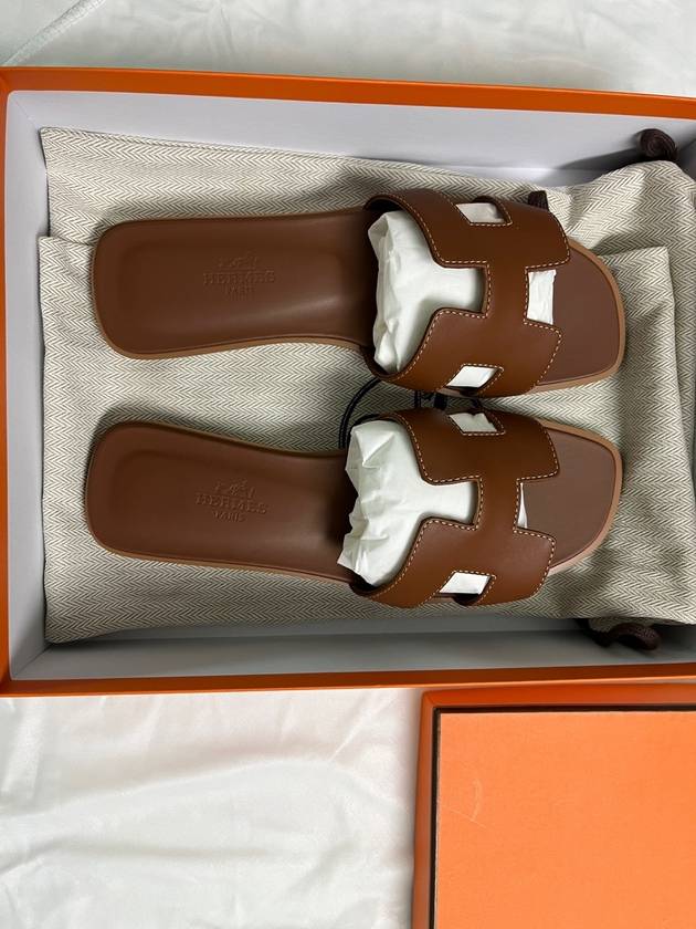 Oran Calfskin Slippers Gold Piqures Ecrues - HERMES - BALAAN 4