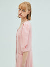 Linen Square Neck Flower Button DressPink - OPENING SUNSHINE - BALAAN 4