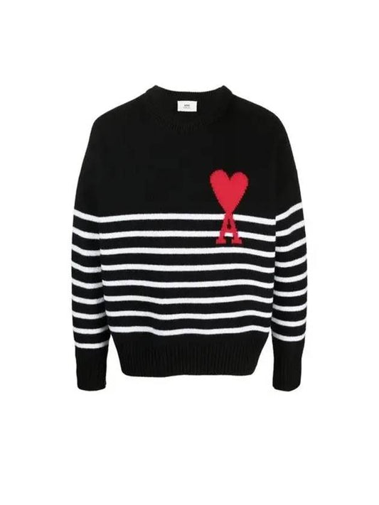 Stripe Oversized Fit Knit Top Black - AMI - BALAAN 2