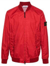 Men's Wappen Patch Zip-Up Bomber Jacket Red - STONE ISLAND - BALAAN 2