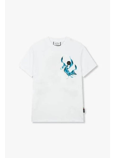 Men s Flame Skull Cotton T Shirt White - PHILIPP PLEIN - BALAAN 1