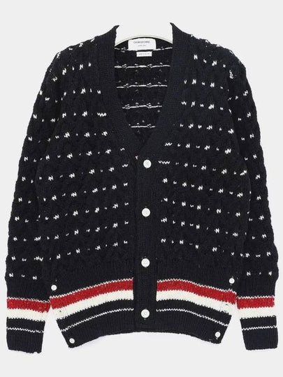 Donegal Cable Classic Wool Cardigan Navy - THOM BROWNE - BALAAN 2