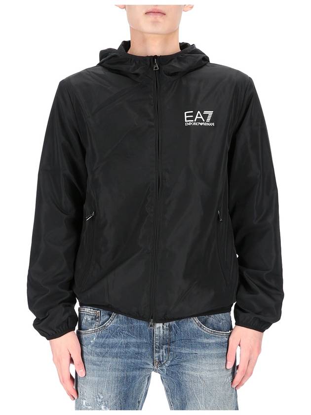 EA7 Logo Print Zip Up Hoodie Black - EMPORIO ARMANI - BALAAN 3