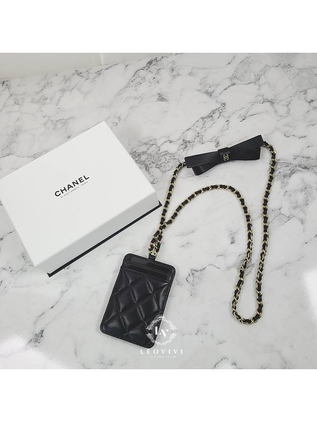 Cambon Classic CC Logo Ribbon Chain Card Holder Necklace Lambskin Gold Plated AP2421 - CHANEL - BALAAN 8