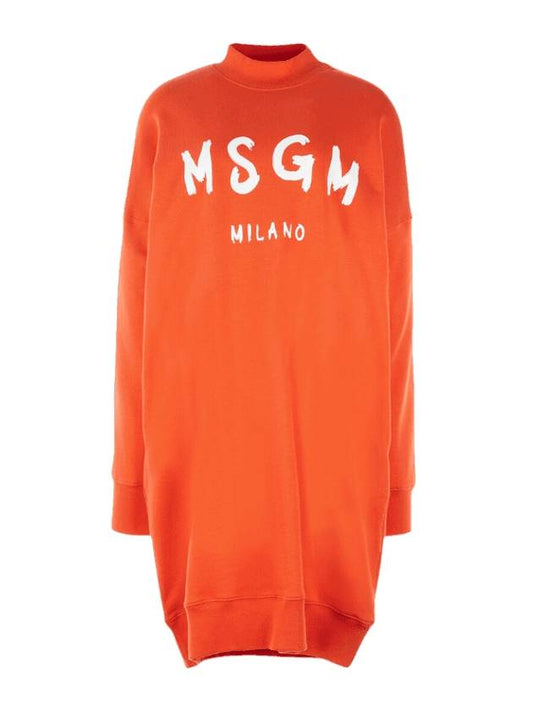 Women's Brushed Logo Short Dress Orange - MSGM - 1
