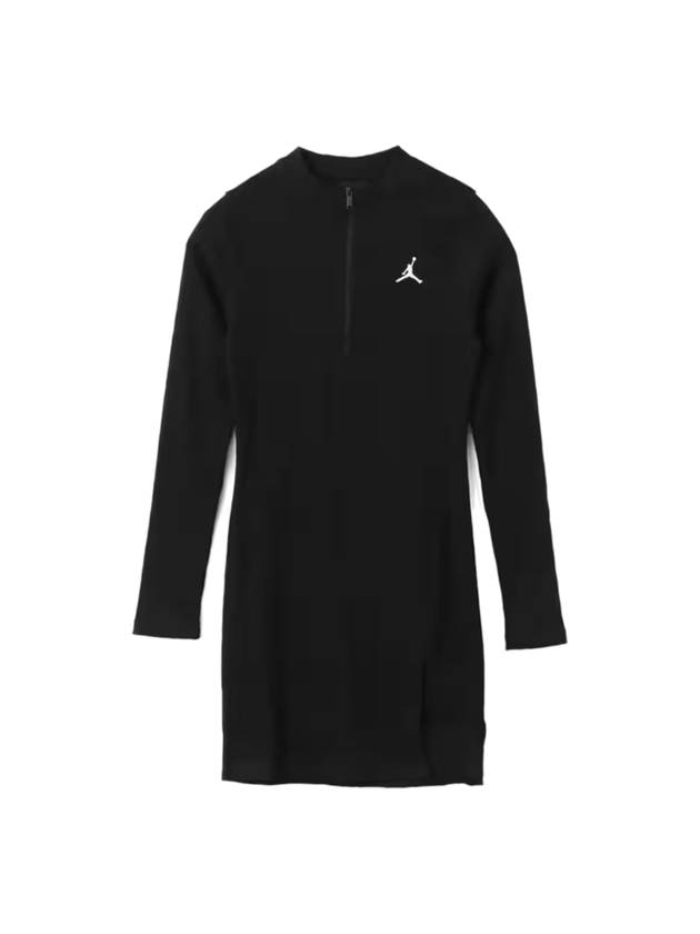 Women's Half Zip Long-Sleeve Knit Short Dress Black - NIKE - BALAAN 1