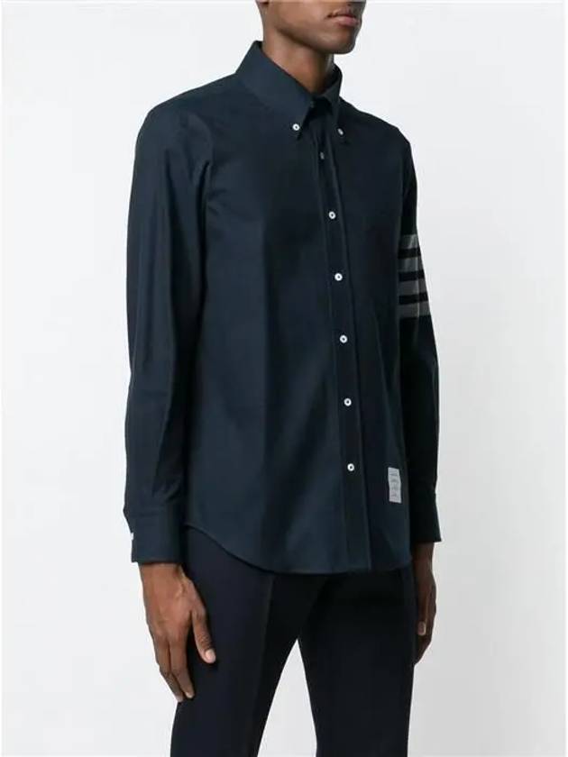 Men's Diagonal Solid Flannel Long Sleeve Shirt Navy - THOM BROWNE - BALAAN 3