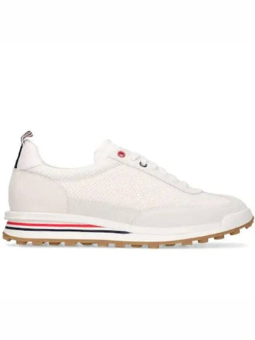 Thom Browne Suede and Tag Running Low Top Sneakers White - THOM BROWNE - BALAAN 1