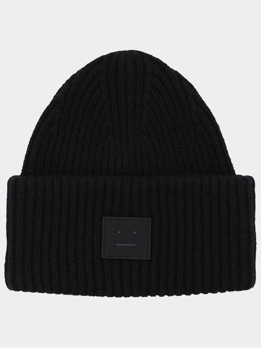 Face Patch Ribbed Wool Beanie Black - ACNE STUDIOS - BALAAN 2