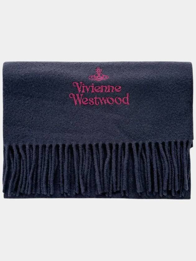 Logo Wool Fringe Muffler Navy - VIVIENNE WESTWOOD - BALAAN 7