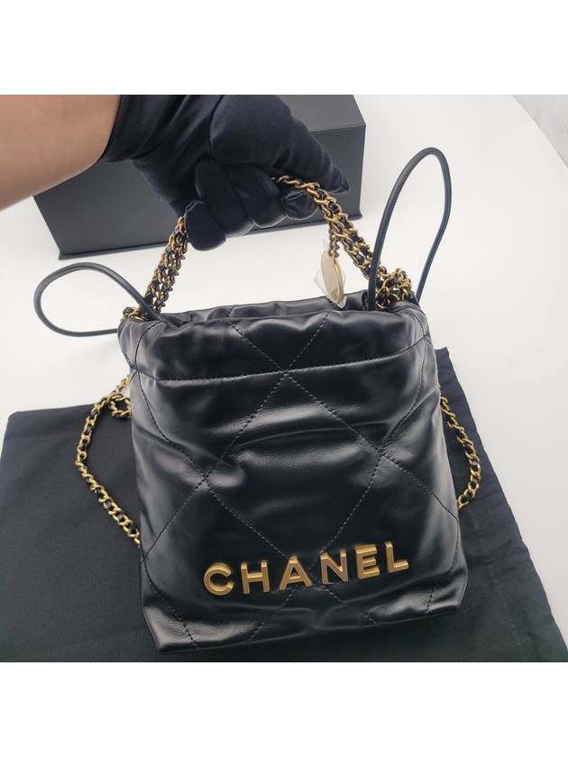 22 Gold Logo Shiny Calfskin Mini Shoulder Bag Black - CHANEL - BALAAN 2