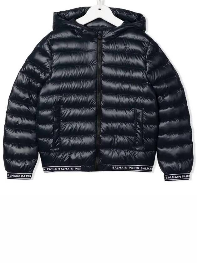 Junior 12 14 Logo Band Hooded Padded Parka Navy - BALMAIN - BALAAN 1