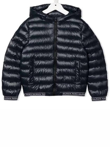 Junior 12 14 Logo Band Hooded Padded Parka Navy - BALMAIN - BALAAN 1