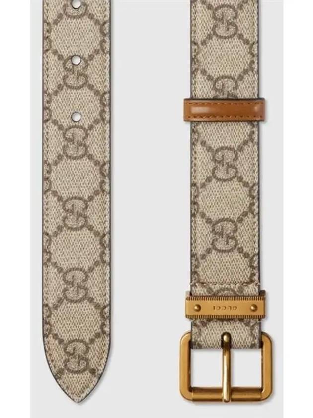 GG Emblem Square Buckle Belt Brown Beige - GUCCI - BALAAN 3