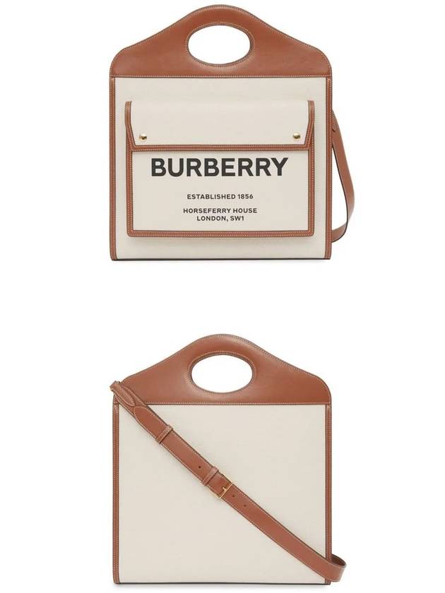 Mini Two-Tone Canvas And Leather Pocket Bag Natural Malt Brown - BURBERRY - BALAAN 3