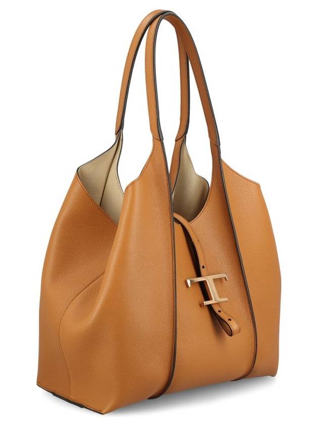 Logo T Timeless Leather Tote Bag Brown - TOD'S - BALAAN 4