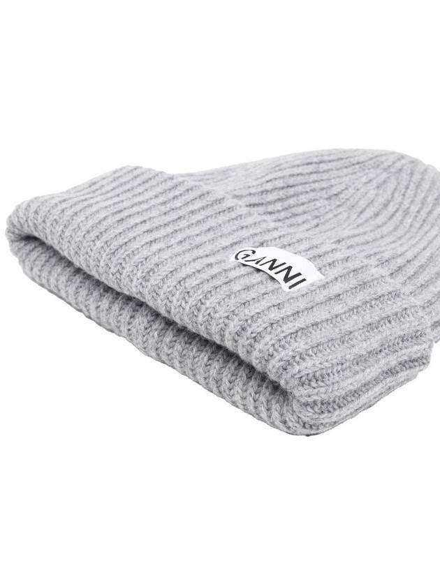 Logo Patch Knit Beanie Grey - GANNI - BALAAN 5