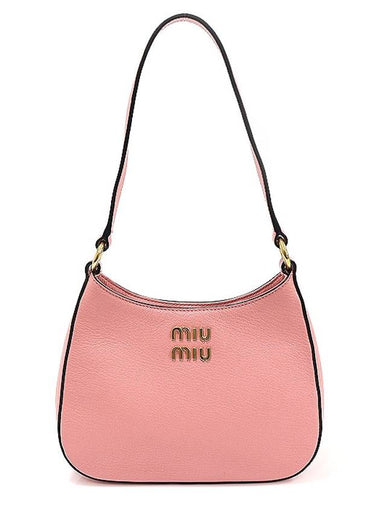 5BC105 Rosa Pink Madras Leather Gold Lettering Hobo Shoulder Bag - MIU MIU - BALAAN 1